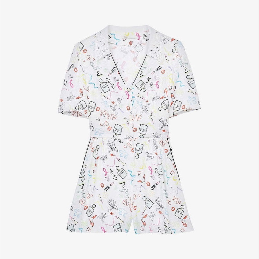 Maje Graphic-Print Lace-Trimmed Woven Playsuit - Picture 3 of 9